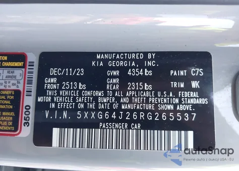 2024 Kia K5 Gt-Line из США, поврежденный, VIN 5XXG64J26RG265537